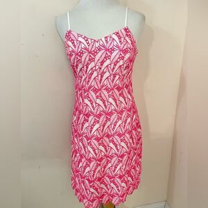 Crown & Ivy Hot Pink and White Embroidered Eyelet Spaghetti Strap Dress 8 NEW